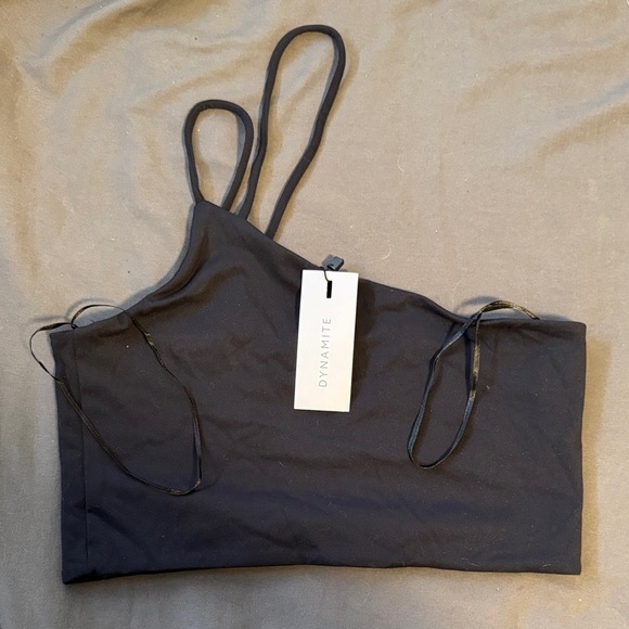 Dynamite Black Asymmetrical Crop Tank Top - Picture 4 of 4